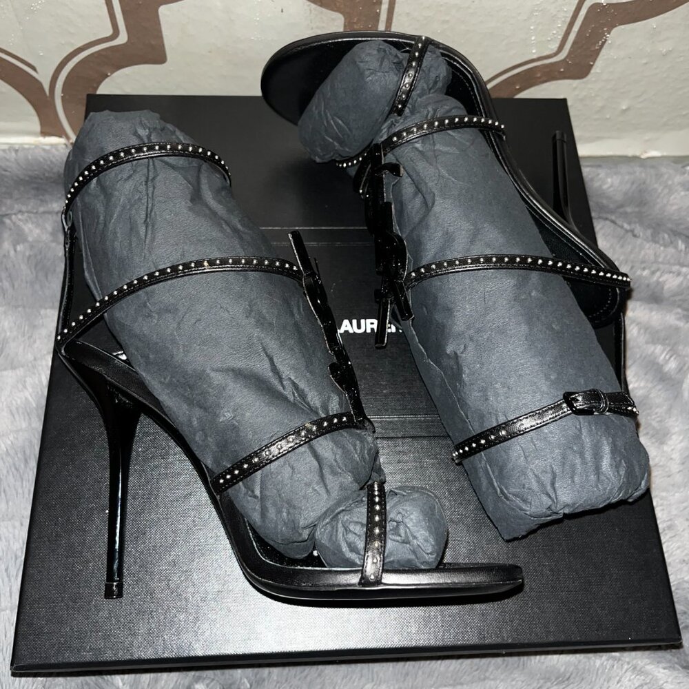 Saint Laurent YSL Opyum Logo Stiletto Sandals Heels Size 36 (US 6) - Picture 2 of 5